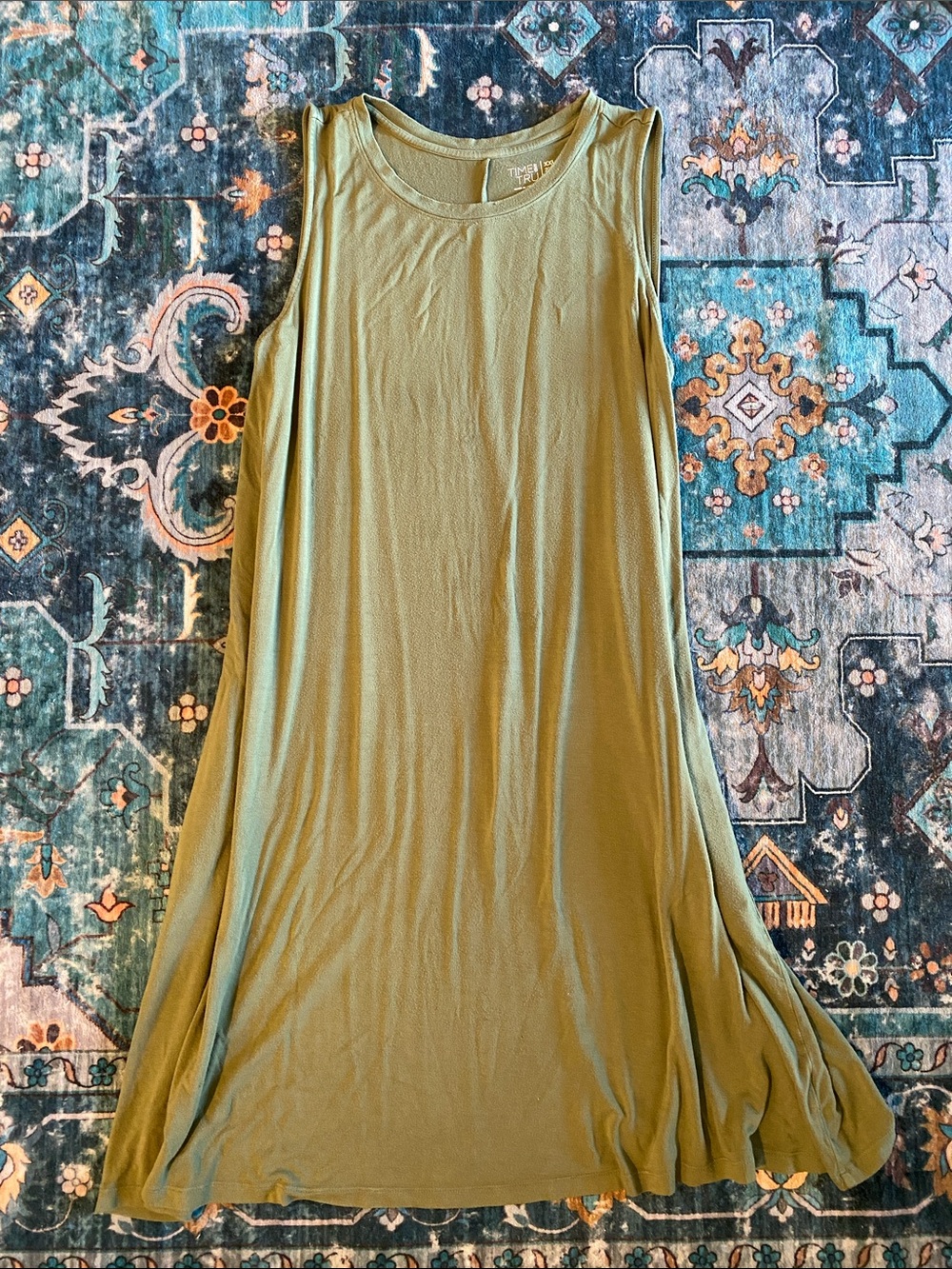 Time and Tru Olive Sleeveless Maxi Swing Dress
